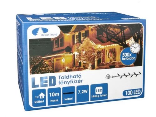 Dekortrend kültéri kontakt led fényfüzér 100 db hideg fehér led-el 10 m