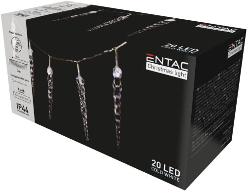 ENTAC Karácsonyi IP44 20 LED műanyag 16cm jégcsapfüzér CW 3m