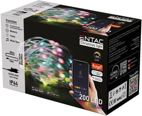 ENTAC Karácsonyi IP44 200 LED füzér MC Tuya APP