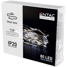   ENTAC Karácsonyi beltéri drótfüzér 80 LED CW 4m (3AA-nem tartozék)