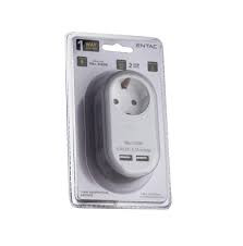 ENTAC hálozati adapter 1 földelt aljzat és 2 USB (össz.2.1.A)    fehér