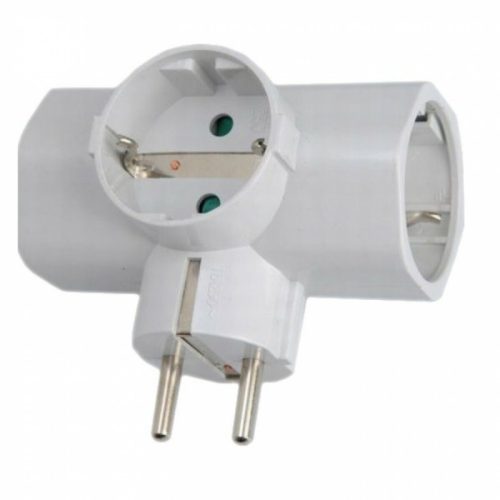 EUROLAMP földelt hálózati 3-as T dugaljzat  90°  16A  220-240V - fehér
