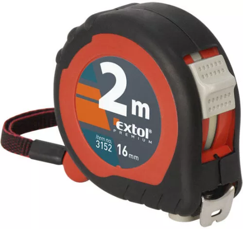 EXTOL Premium Mérőszalag, gumírozott, 2 stoppos, 2m*16mm
