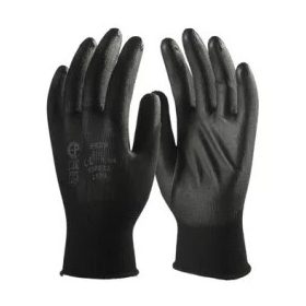   EP Precíziós poliészter kesztyű, PU mártott tenyérrel, fekete, méret: 9