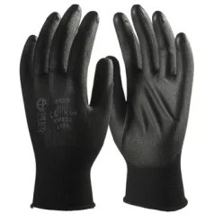 EP Precíziós poliészter kesztyű, PU mártott tenyérrel, fekete, méret: 9