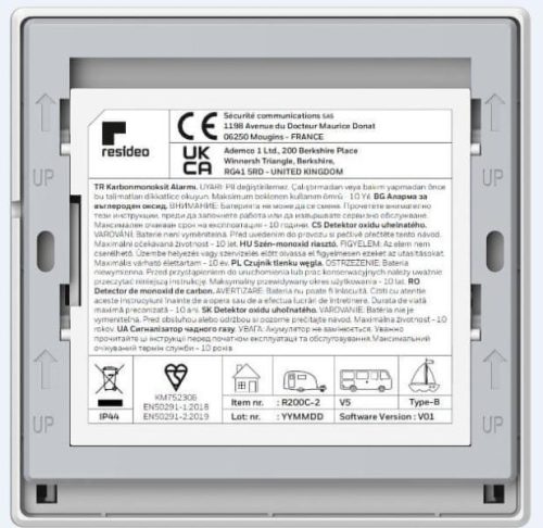 HONEYWELL Szén-monoxid érzékelő vészjelző vezeték nélküli, elemes IP44 85dB(A) - fehér R200C-2