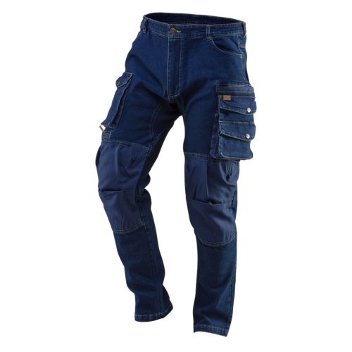 Neo Tools Farmer Munkásnadrág, DENIM, 98% pamut, térdvédő betét zsebbel, gombos oldalzsebekkel, 255 g/m2, L