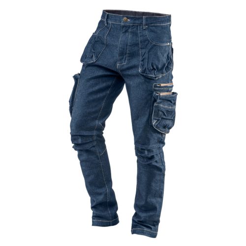 Neo Tools Farmer Munkásnadrág, DENIM, cipzáros oldalzsebekkel, 98% pamut, 410 g/m2, S