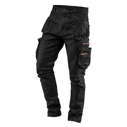 Neo Tools Farmer Munkásnadrág, DENIM, fekete, cipzáros oldalzsebekkel, 98% pamut, 410 g/m2, S