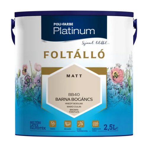 POLI-FARBE Platinum Foltálló beltéri falfesték Barna bogáncs BB40    2,5l