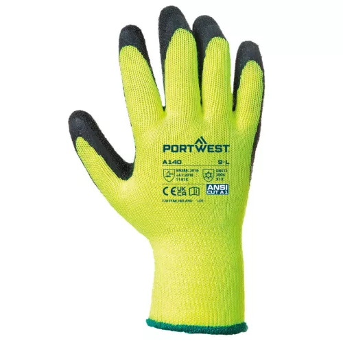 PORTWEST Thermal Latex mártott védőkesztyű, méret: XL - sárga/fekete