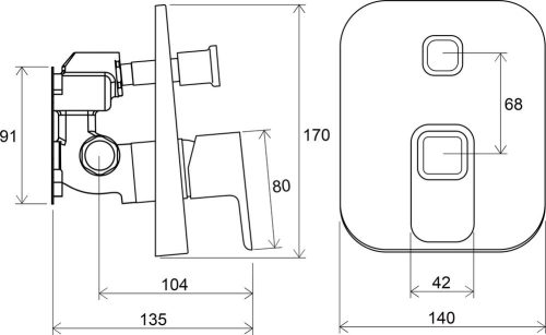 Ravak 10° TD 065 Falba süllyesztett csaptelep váltóval R-boxhoz10°