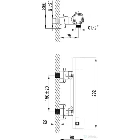 Ravak 10° TD 033.00/150 termosztátos fali zuhanycsaptelep - RAVAK