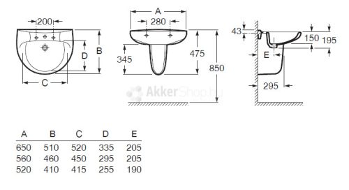 ROCA Victoria fali porcelán mosdó  650*510*195mm