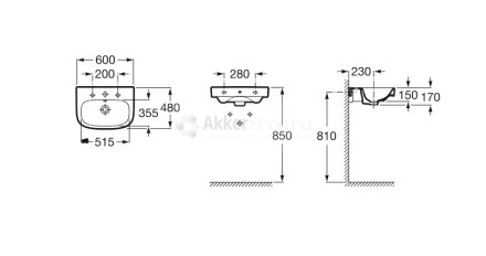 ROCA Debba fali porcelán mosdó  600*480*150mm