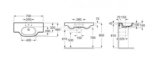 ROCA Meridian fali porcelán mosdó  700*460*150mm