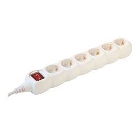   SOMOGYI Hálózati elosztó  kapcsolós, 6 aljzat, 3m, fehér   NV 6K-3/WH/1,5