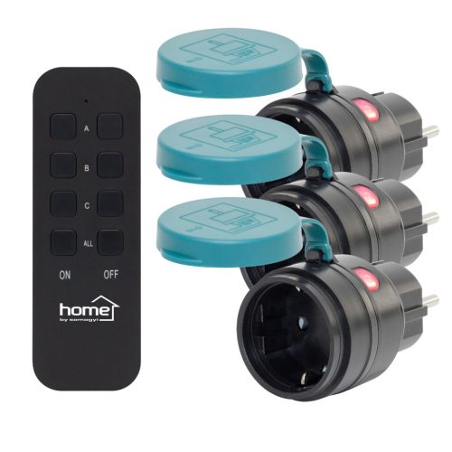 SOMOGYI THO2313 távirányítható kültéri hálózati aljzat szett, IP44, 2300 W, 3 aljzat+1távirányító