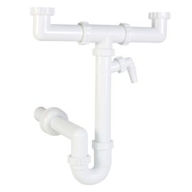   STYRON Kétmedencés csőszifon, leeresztőszelep nélkül, mosógép csatlakozóval, 40mm elfolyással