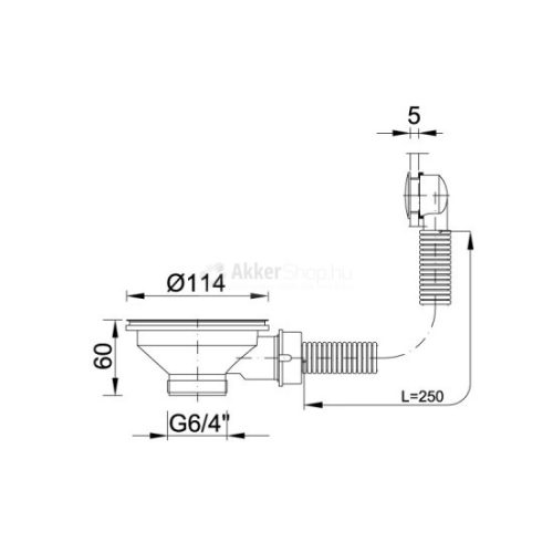 STYRON 114mm leeresztőszelep, kör túlfolyóval
