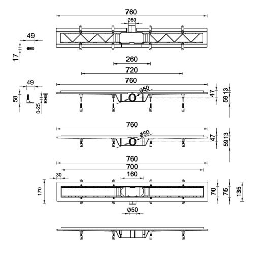 STYRON Beltéri folyóka Basic ráccsal  700mm