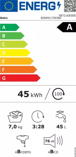 BEKO TB721EESEE Felültöltős mosógép, 7 kg, 1200 ford., kijelző, Inverter