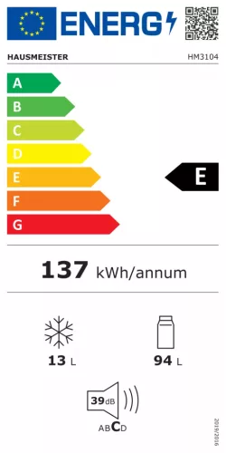 Hausmeister HM3104 egyajtós hűtő 93/14 l