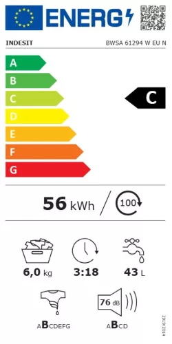 Indesit BWSA61294WEUN Elöltöltős mosógép 6kg 1200ford.