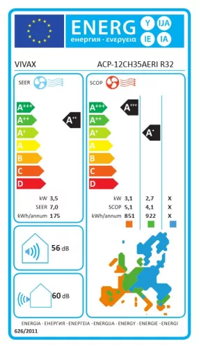 Vivax ACP12CH35AERI/ACP12CH35AERIO+ 3,5kW inverteres klíma A+++