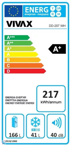 Vivax DD207 WH Felülfagyasztós hűtő fehér 166 /41 Liter